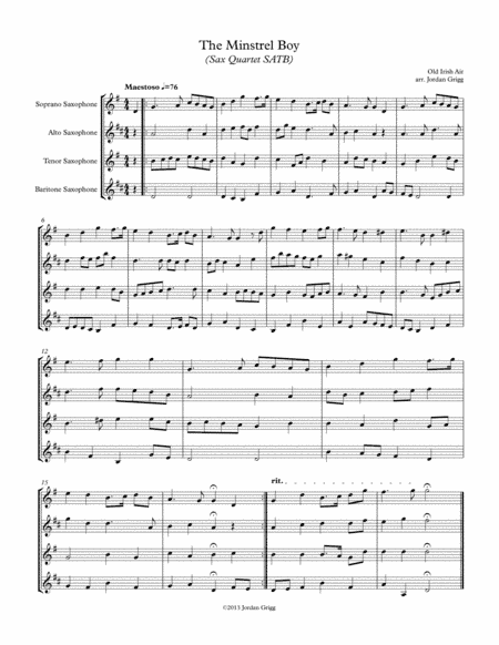 The Minstrel Boy (Sax Quartet SATB) (arr. Jordan Grigg)
