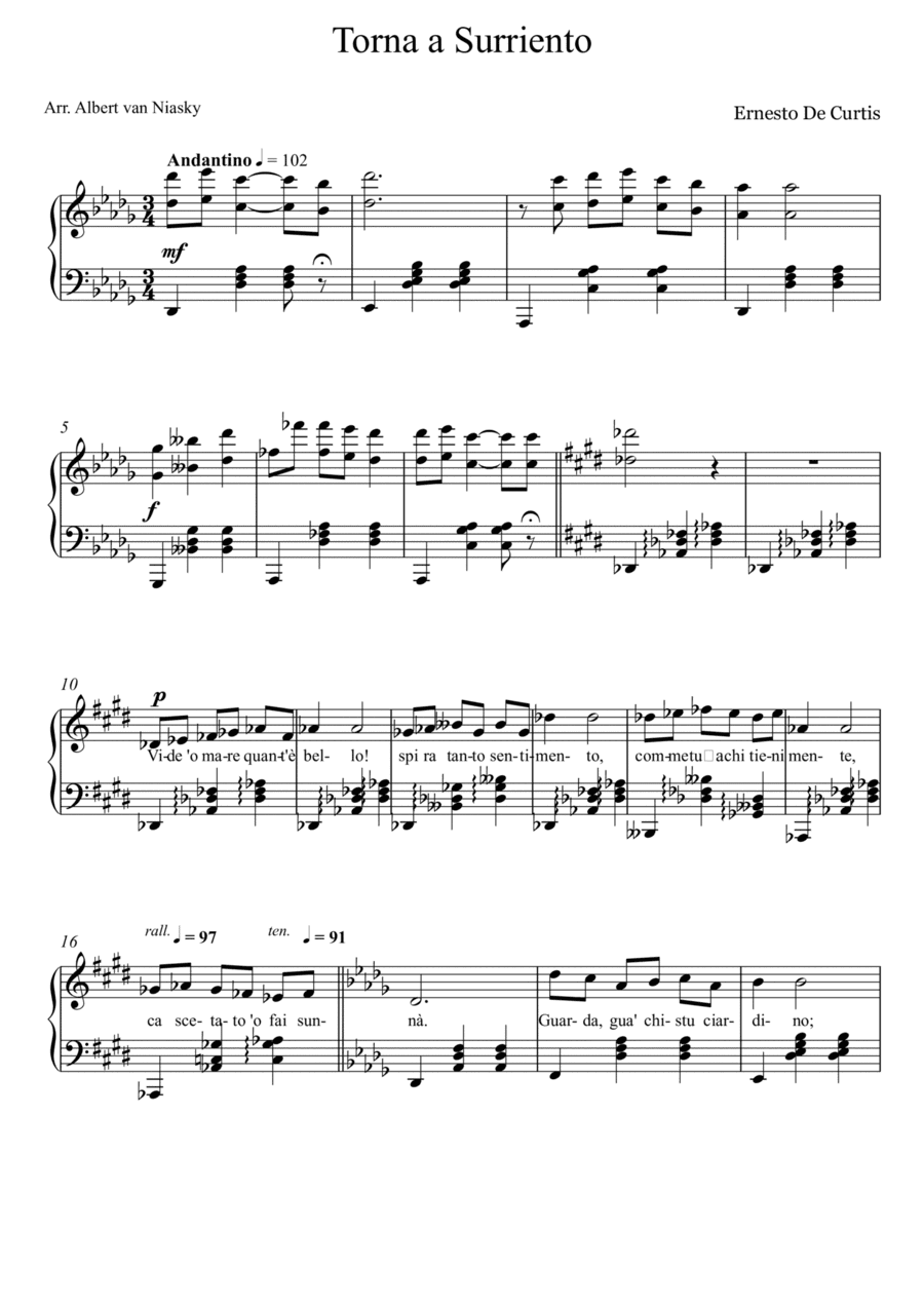 Torna a Surriento_Db -  major key (or relative minor key) (arr. Albert van Niasky)