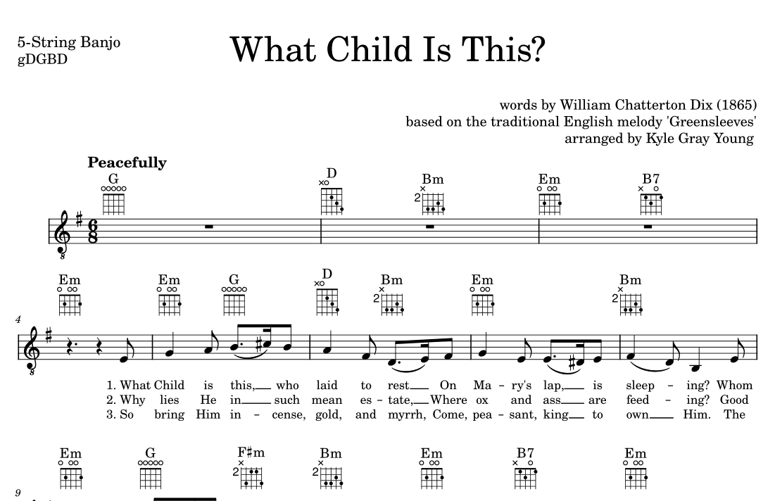 What Child Is This? (banjo & vocal lead sheet) (arr. Kyle Gray Young)