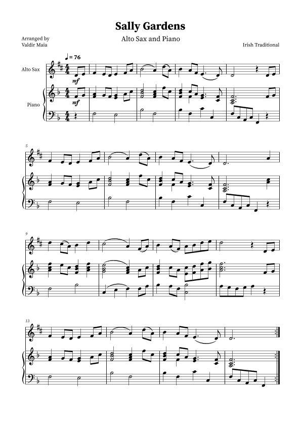 Sally Gardens - Alto Sax and Piano (arr. Valdir Maia)
