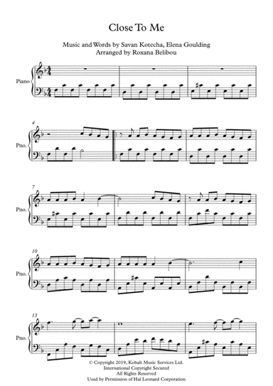 Close To Me (arr. Roxana Belibou)
