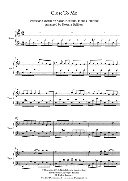 Close To Me (arr. Roxana Belibou)