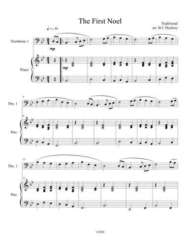 The First Noel (trombone solo) with piano accompaniment (arr. B C Dockery)