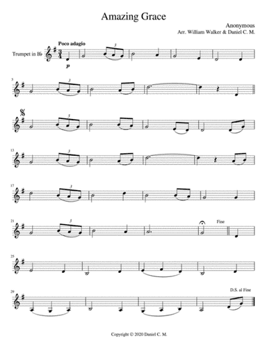 Amazing Grace for Bb trumpet and piano (easy) (arr. Daniel C. M.)