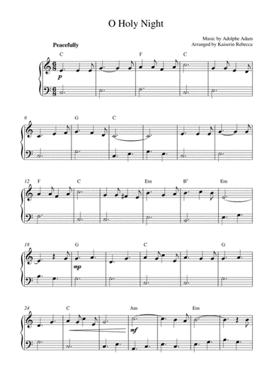 O Holy Night (for easy piano solo with chords) (arr. Kaiserin Rebecca)
