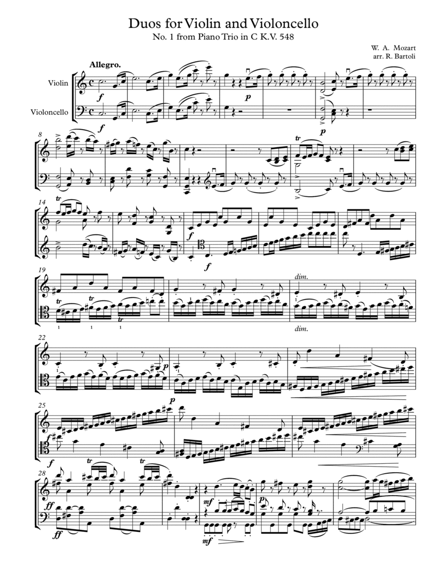 Duets op. 70 vol. 3 for violin and cello (arr. Russ Bartoli)