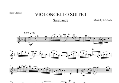 Sarabande from Violoncello Suite I by J.S.Bach for Bass Clarinet (arr. The Sheet Music Library)