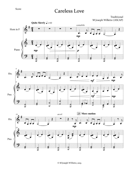Careless Love - French Horn Solo w/ Piano (arr. M Joseph Willette)