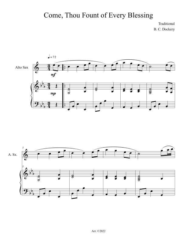 Come, Thou Fount of Every Blessing (Alto Sax Solo with Piano Accompaniment) (arr. B. C. Dockery)