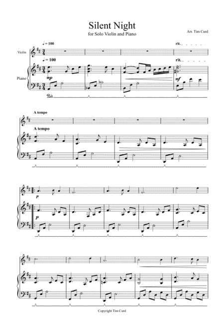 Silent Night for Solo Violin and Piano (arr. Tim Curd)