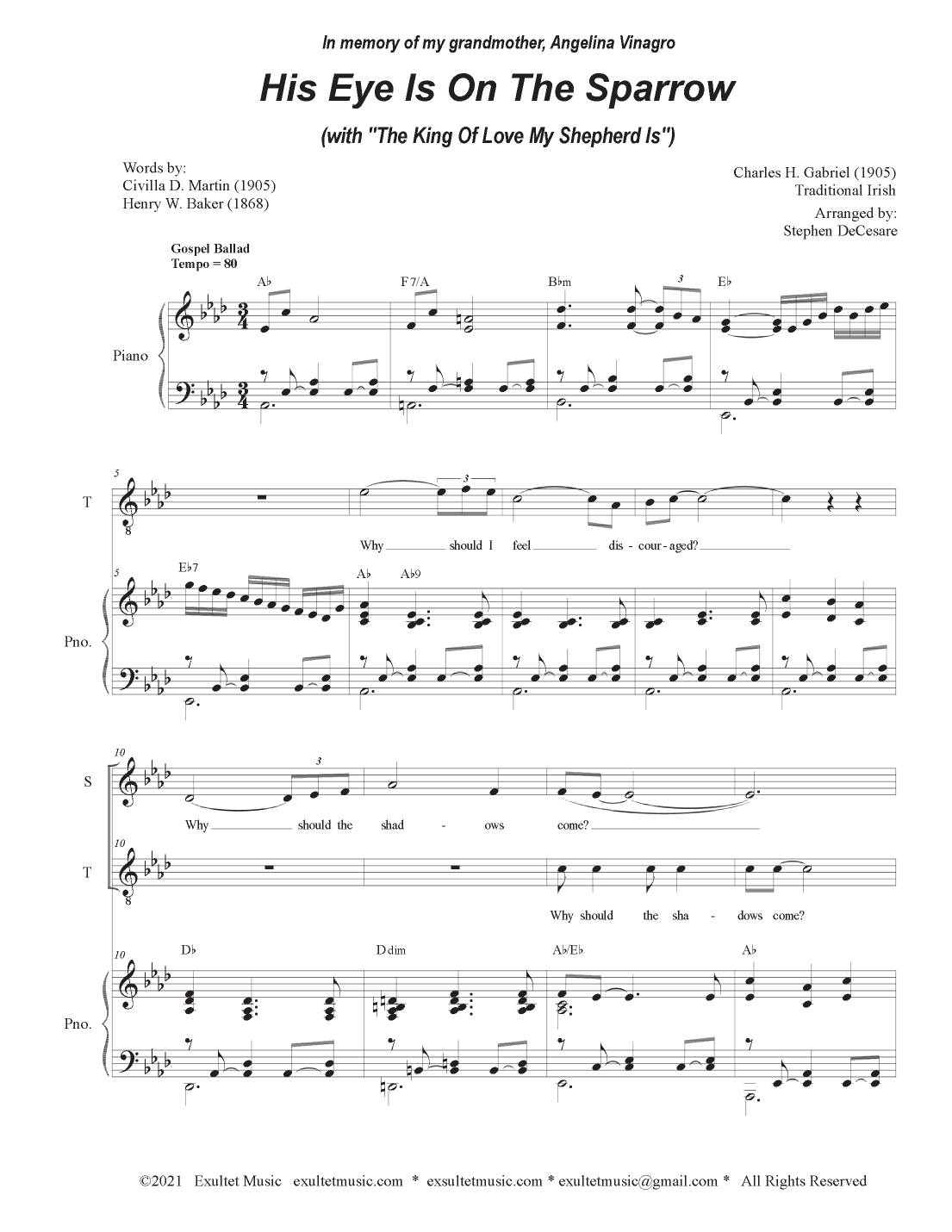 His Eye Is On The Sparrow (with "The King Of Love My Shepherd Is") (2-part choir - (Soprano & Tenor) (arr. Stephen DeCesare)