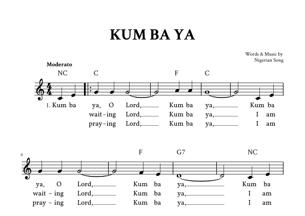 Kum Ba Ya - Lead Sheet (C Major - Traditional) (arr. Yuri Noronha)