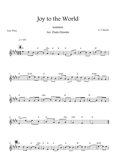 Joy to the World (E major - leadsheet - no lyrics) (arr. Duda Oriontte)