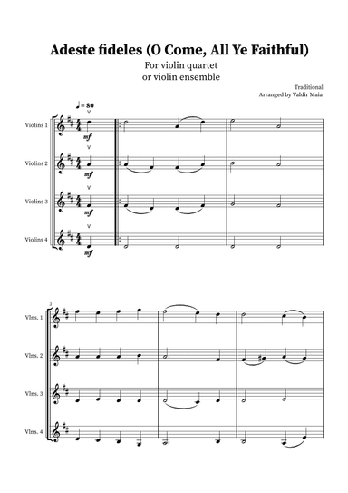 O Come, All Ye Faithful (Adeste Fideles) - Violin Quartet (arr. Valdir Maia)