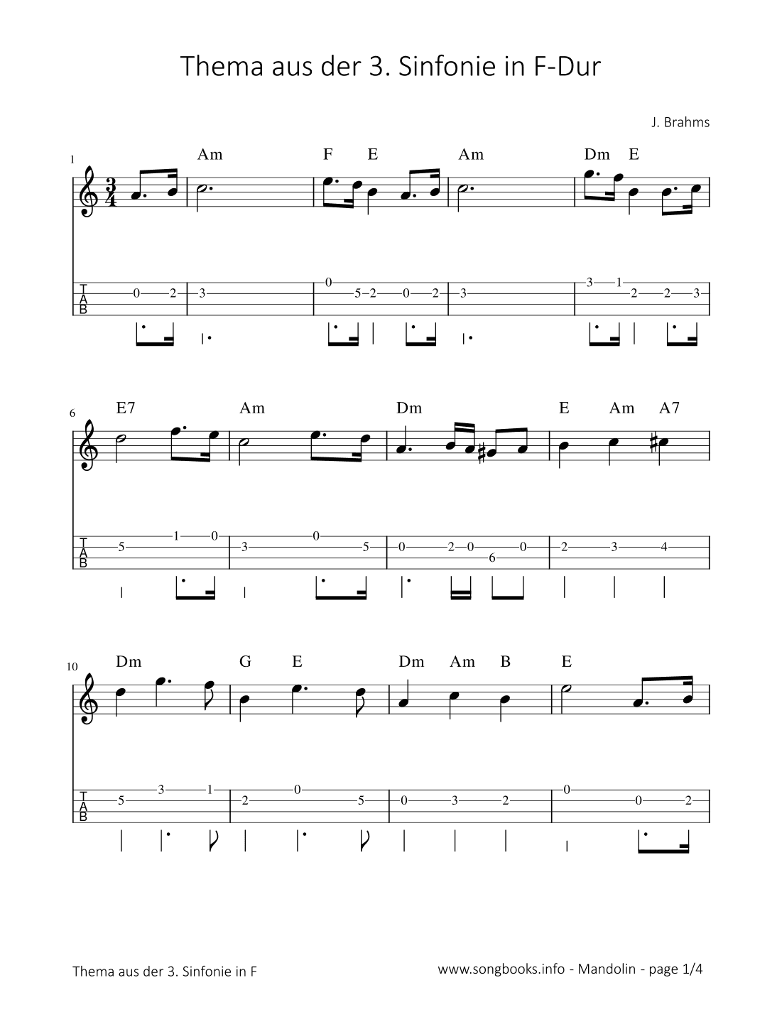 Thema aus der 3. Sinfonie - J. Brahms (arr. songbooks.info)