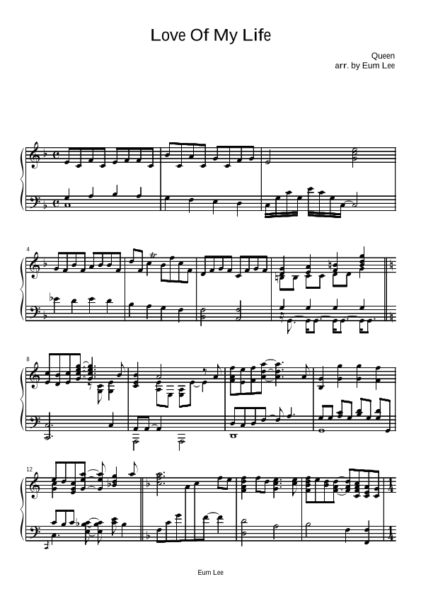 Love Of My Life (arr. Eum Lee)