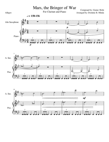 Mars from the planets suite for clarinet and piano (arr. Dominic B. Minda)