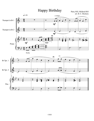Happy Birthday for 2 Trumpets and Piano (arr. B. C. Dockery)