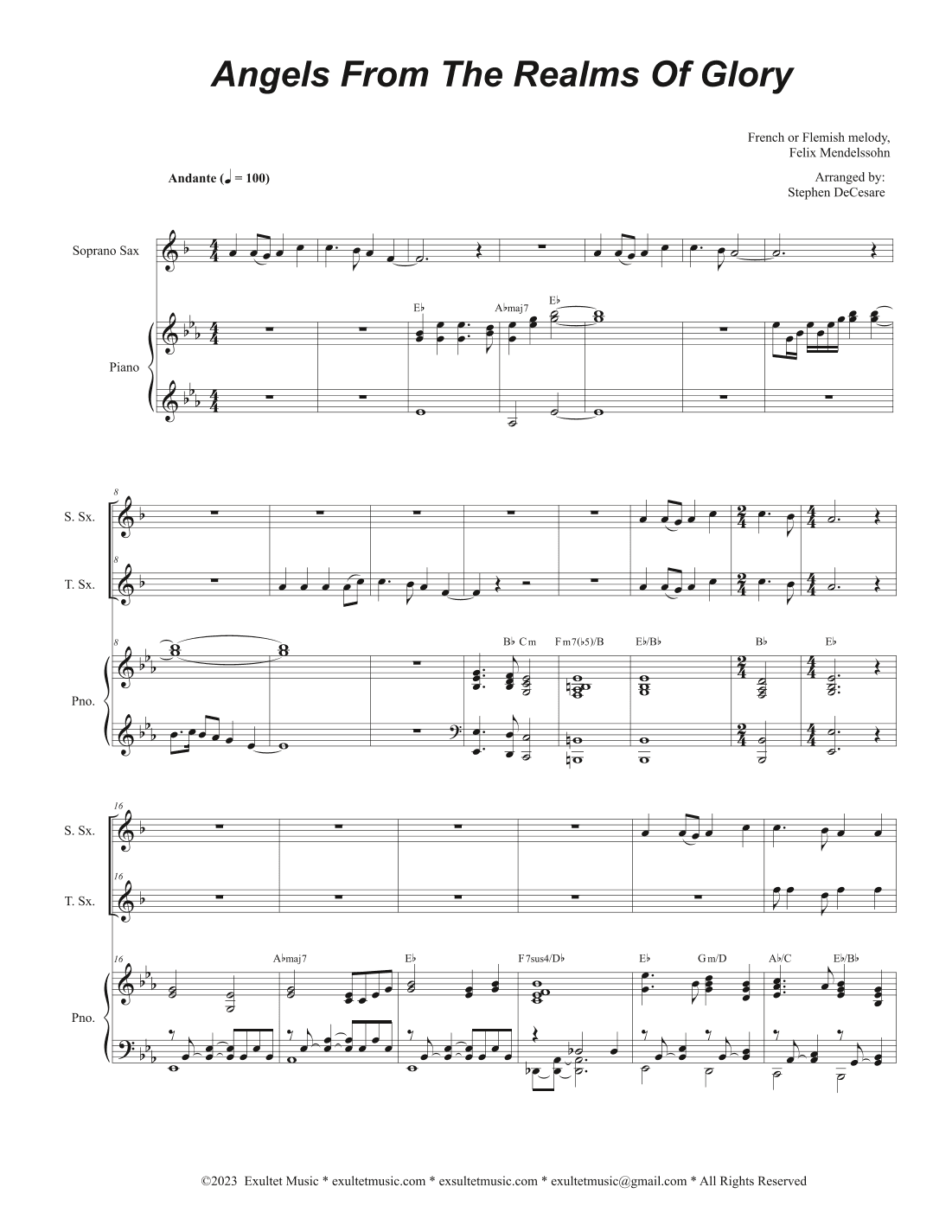 Angels From The Realms Of Glory (Duet for Soprano and Tenor Saxophone) (arr. Stephen DeCesare)