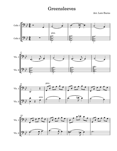 Greensleeves Cello Duet (arr. Lore Burns)