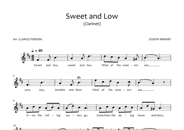 Sweet and Low - CLARINET (arr. Clarice Pereira)