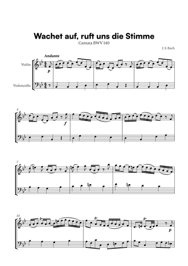 Johann Sebastian Bach - Wachet auf, ruft uns die Stimme (for Violin and Cello) (arr. Cadenza Editions)
