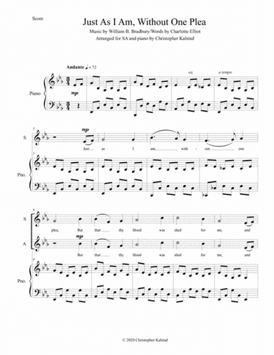 Just As I Am, Without One Plea (SA and Piano) (arr. Christopher Kalstad)