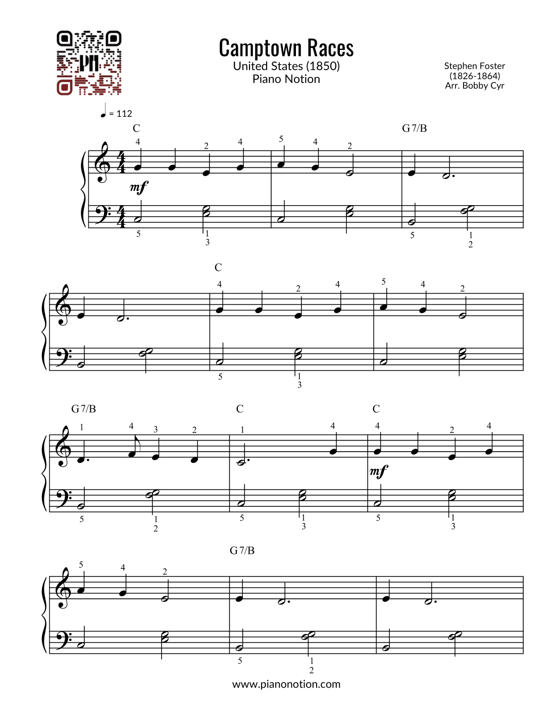 Camptown Races (Easy Piano) (arr. Bobby Cyr - Piano Notion)