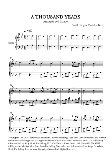 A Thousand Years (arr. Milanov)