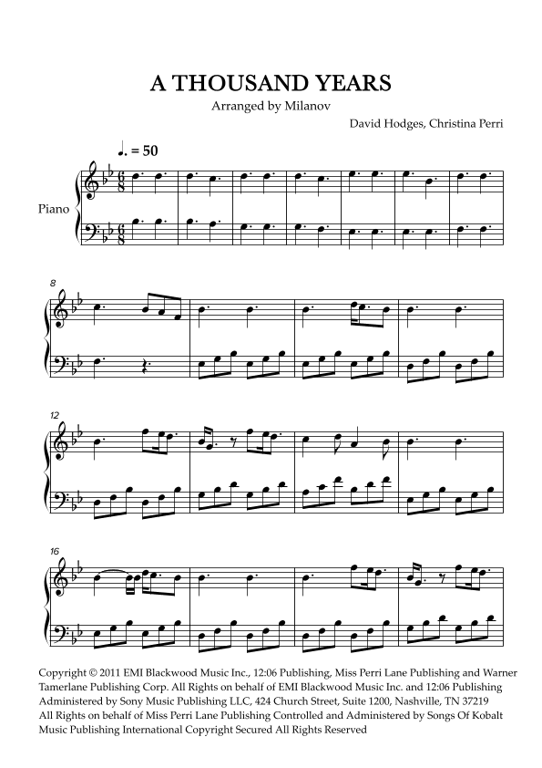 A Thousand Years (arr. Milanov)