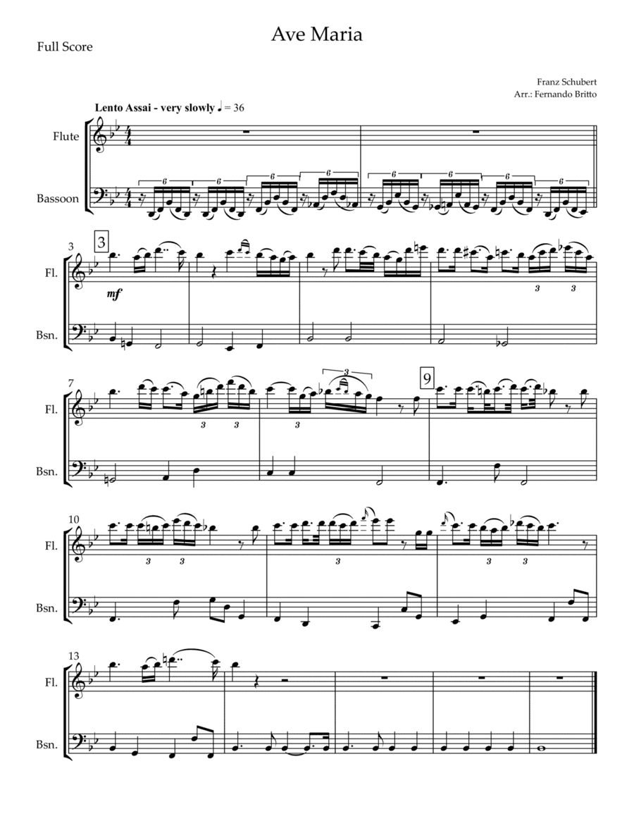 Ave Maria (Franz Schubert) for Flute & Bassoon Duo (arr. Fernando Britto)