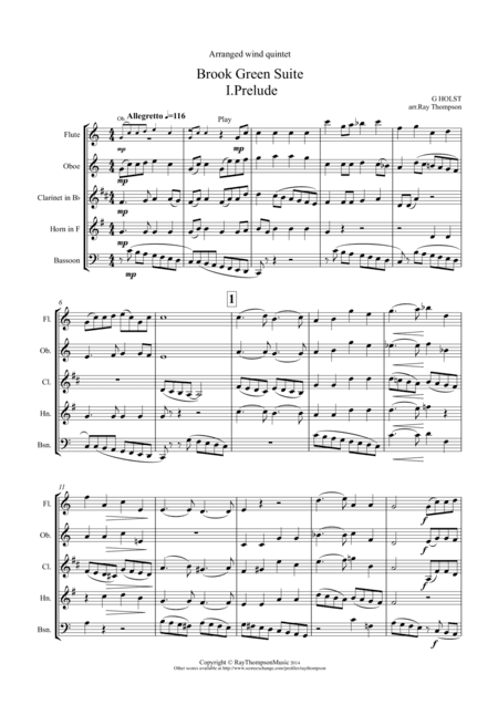 Holst: Brook Green Suite (Complete): 3 mvts. I. Prelude II. Air III. Dance - wind quintet (arr. Ray Thompson)