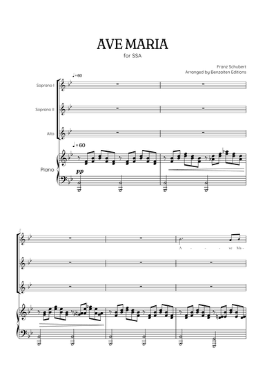 Schubert Ave Maria • SSA choir sheet music with piano accompaniment (arr. Benzaiten Editions)