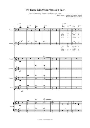 We Three Kings/Scarborough Fair combo TB duet strings and piano (arr. Connie Boss)