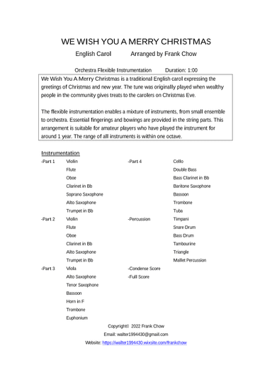 We Wish You A Merry Christmas (arr. Frank Chow)
