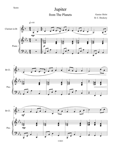 Jupiter (from The Planets) for Clarinet Solo with Piano Accompaniment (arr. B. C. Dockery)