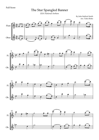 The Star Spangled Banner (USA National Anthem) for Flute & Oboe Duo (arr. Fabio Britto)