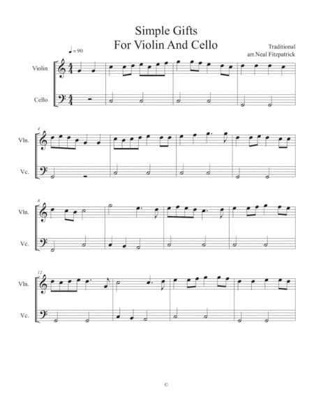 Simple Gifts For Violin And Cello (arr. Neal Fitzpatrick)
