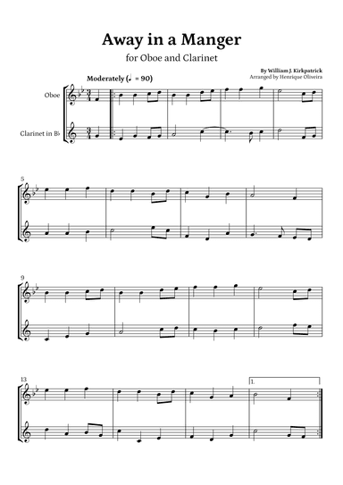 Away in a Manger (Oboe and Clarinet) - Beginner Level (arr. Henrique Oliveira)