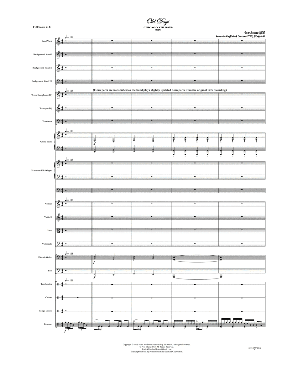 Old Days (arr. Patrick Sheehan)