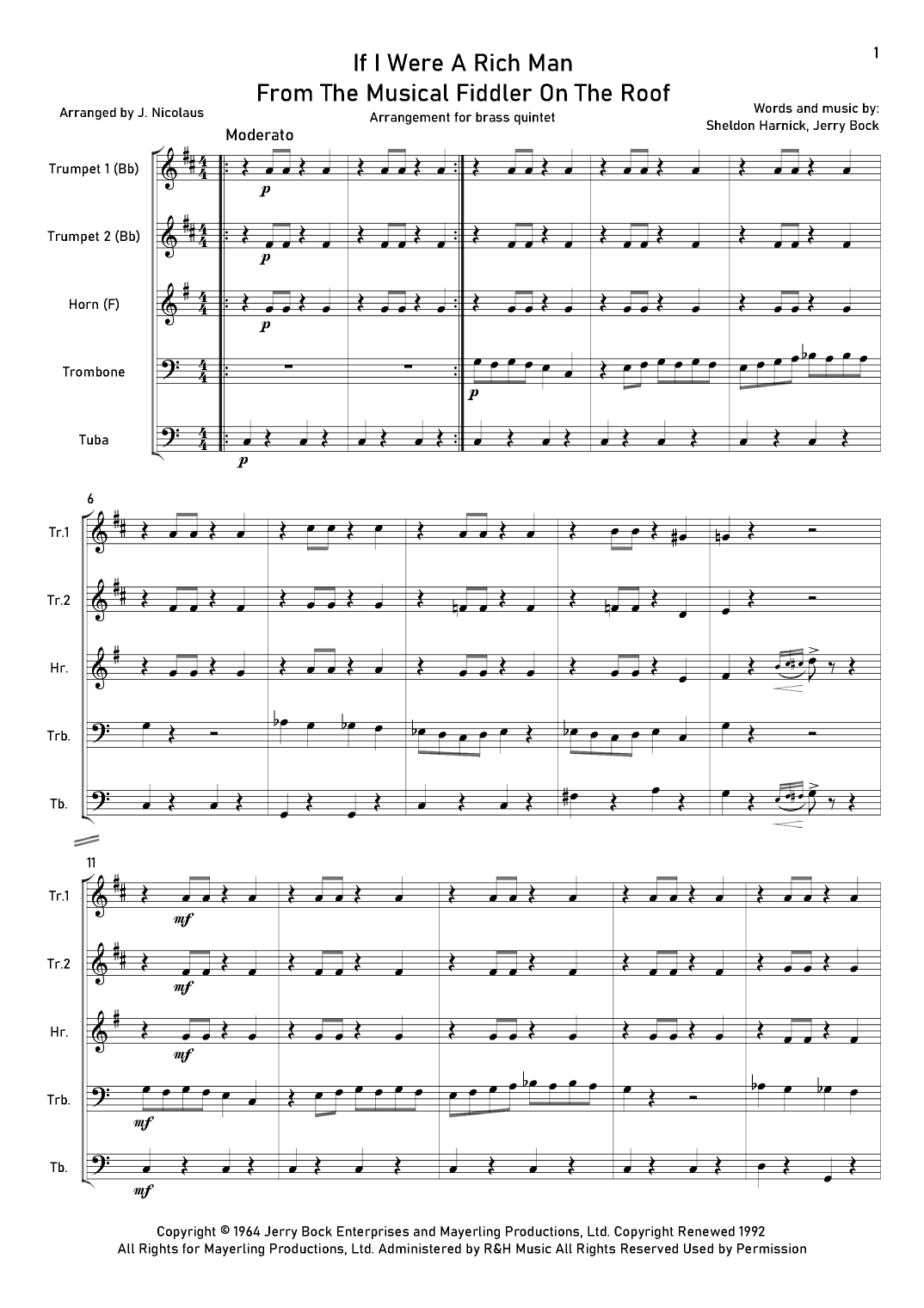 If I Were A Rich Man (arr. John Nicolaus)