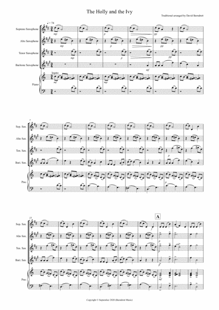 The Holly and the Ivy for Saxophone Quartet (arr. David Burndrett)