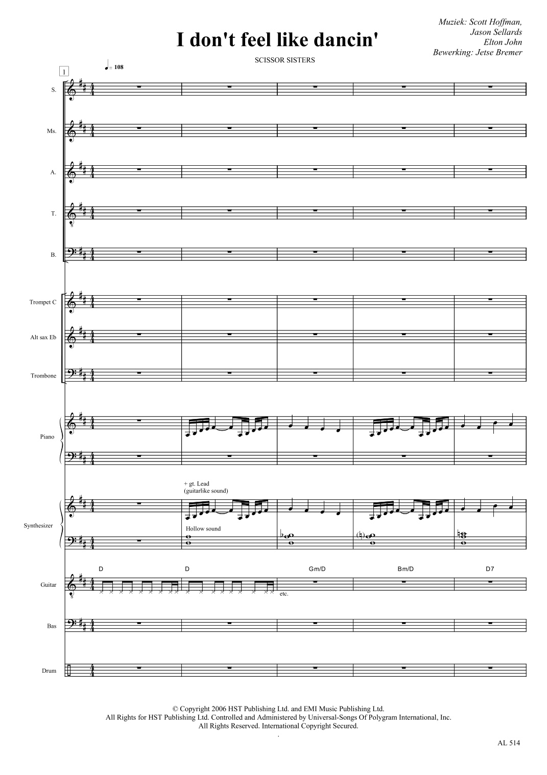 I Don't Feel Like Dancin' (arr. Jetse Bremer)