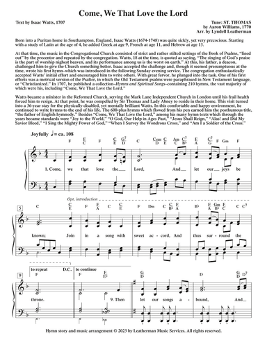 Come, We That Love the Lord (arr. Lyndell Leatherman)