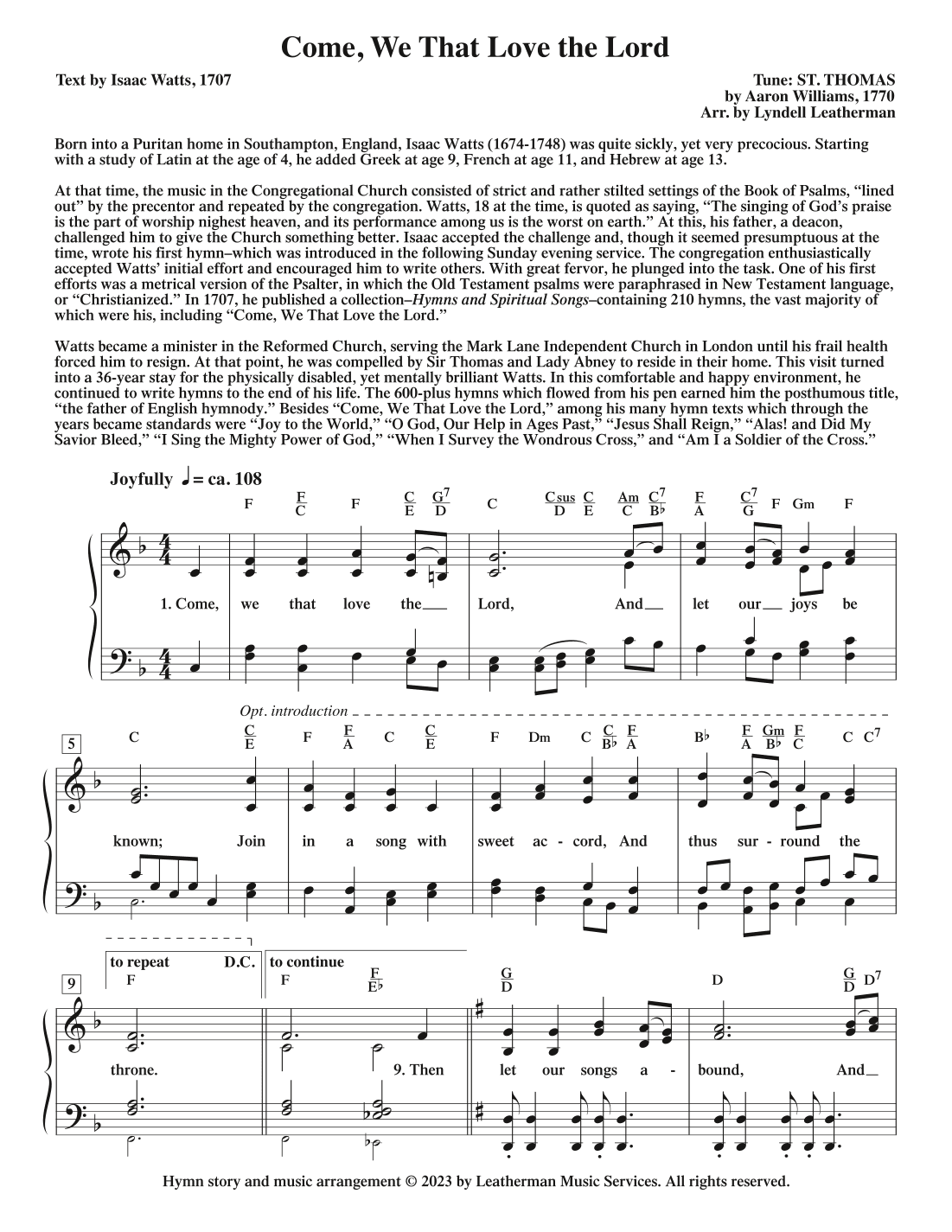 Come, We That Love the Lord (arr. Lyndell Leatherman)