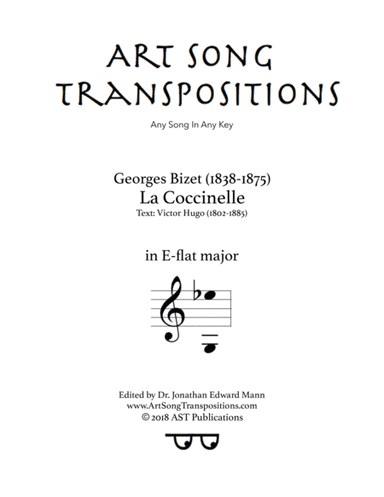 BIZET: La coccinelle (transposed to E-flat major) (arr. ArtSongTranspositions.com)