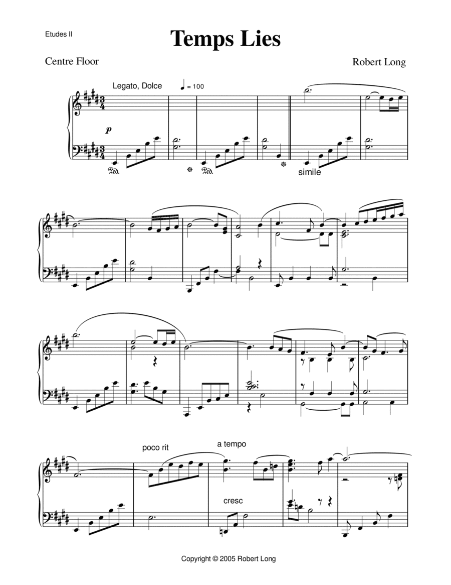 Ballet Piano Sheet Music: Temps Lies from Etudes II