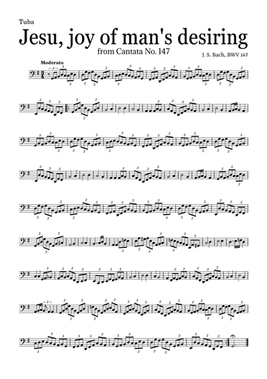 JESU, JOY OF MAN'S DESIRING by Bach - easy version for Tuba and piano with chords (arr. Leyandder Trustworthy)