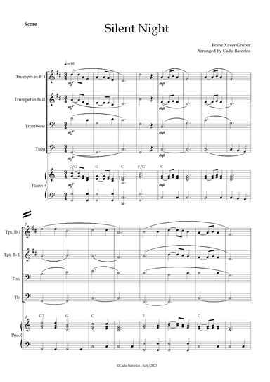 Silent night (Brass Quartet) Piano and chords (arr. Cadu Barcelos)