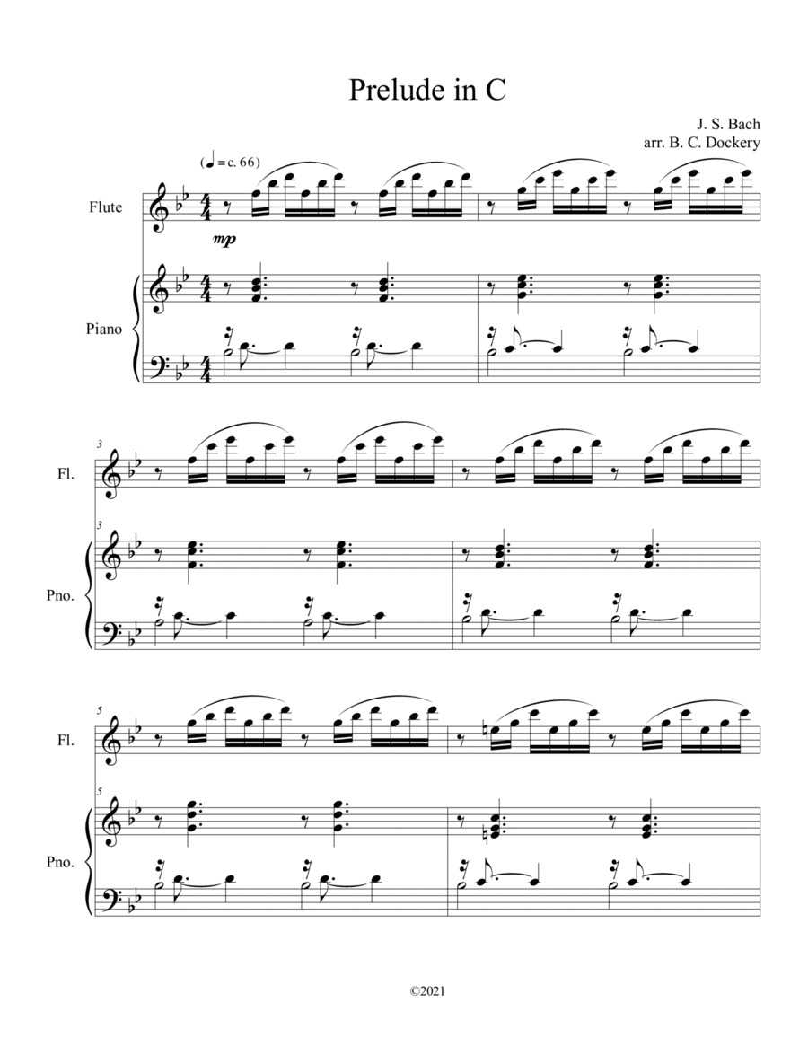 Prelude No.1 from The Well-Tempered Clavier Book 1 BWV 846 (Flute Solo) with piano accompaniment (arr. B. C. Dockery)